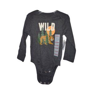 Old Navy 'Wild' Bear Graphic Long-Sleeve Bodysuit - Grey, 12-18M